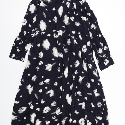Marks and Spencer Womens Blue Geometric Viscose Shirt Dress Size 18 Collared Button