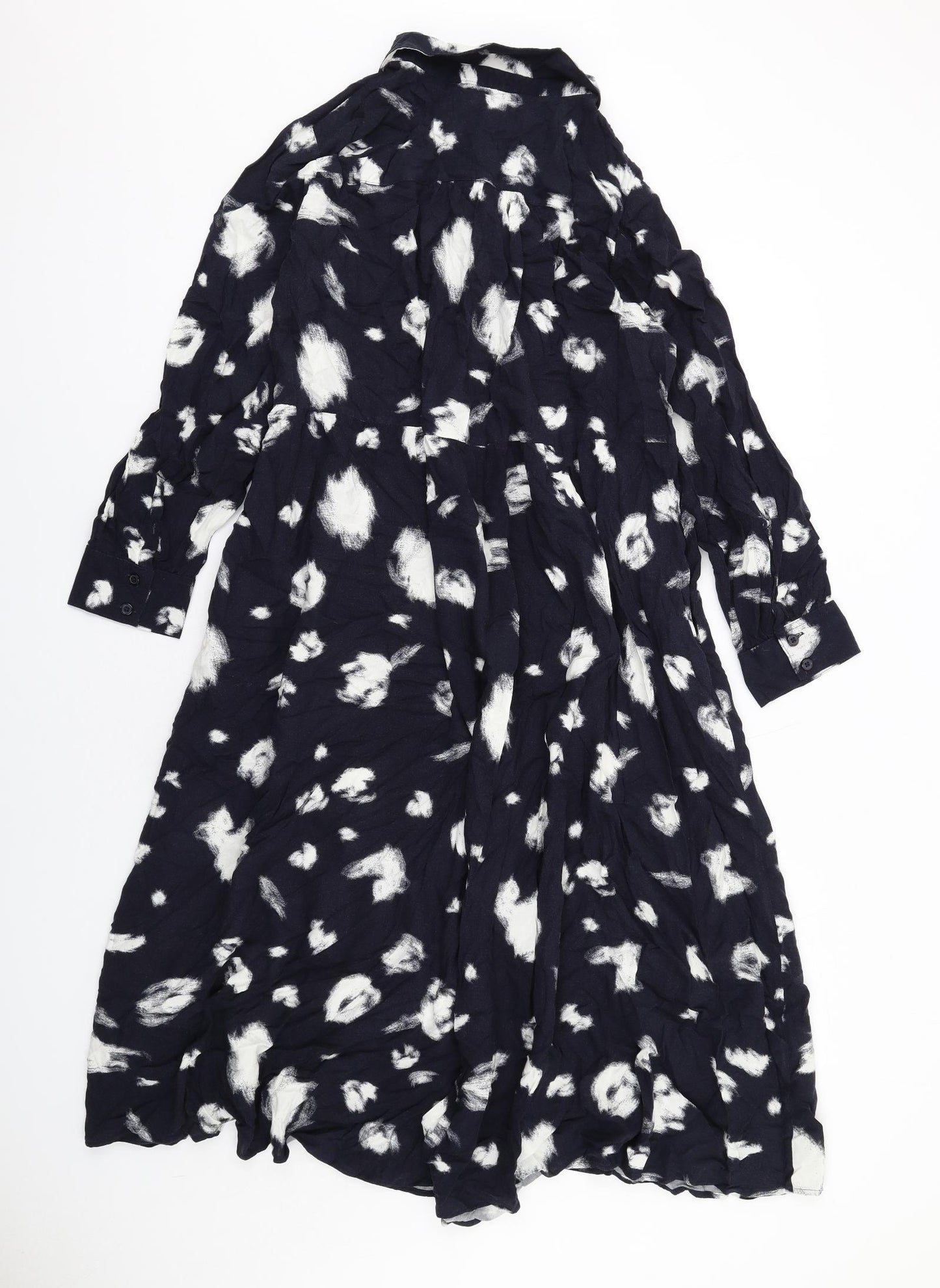 Marks and Spencer Womens Blue Geometric Viscose Shirt Dress Size 18 Collared Button