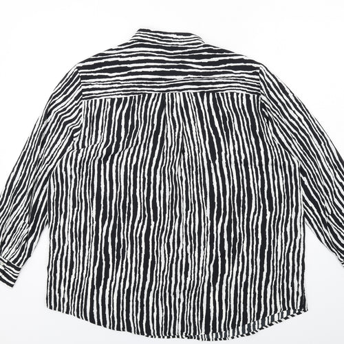 Marks and Spencer Womens Black Striped Polyester Basic Button-Up Size 16 Round Neck