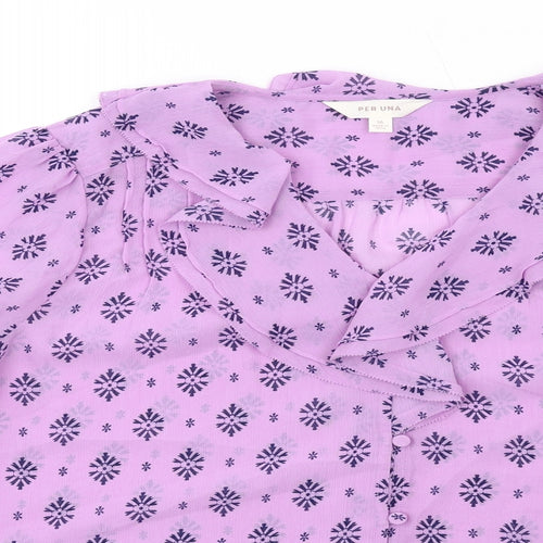 Per Una Womens Purple Geometric Polyester Basic Blouse Size 16 V-Neck