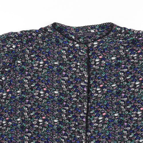 Marks and Spencer Womens Multicoloured Floral Viscose Basic Button-Up Size 16 Round Neck