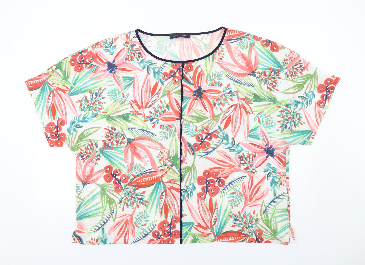 Marks and Spencer Womens Multicoloured Floral Polyester Basic T-Shirt Size 18 Round Neck