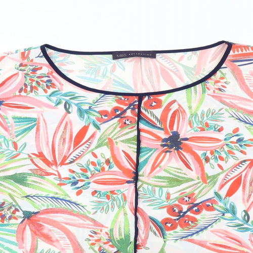 Marks and Spencer Womens Multicoloured Floral Polyester Basic T-Shirt Size 18 Round Neck