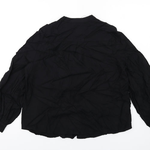 Marks and Spencer Womens Black Viscose Basic Button-Up Size 14 Round Neck