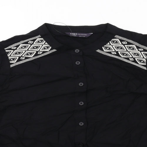 Marks and Spencer Womens Black Viscose Basic Button-Up Size 14 Round Neck