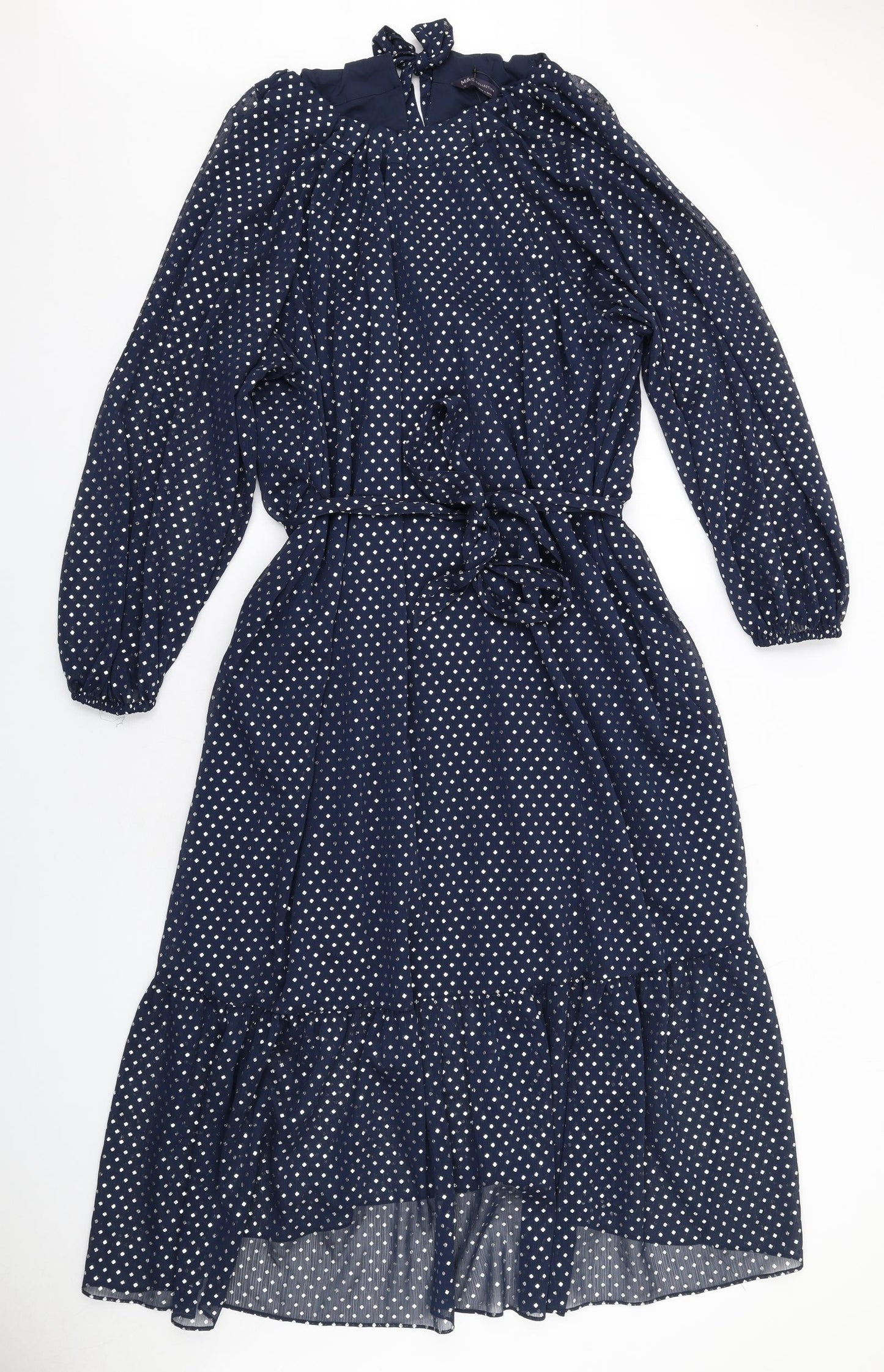 Marks and Spencer Womens Blue Polka Dot Polyester Trapeze & Swing Size 16 Round Neck Tie