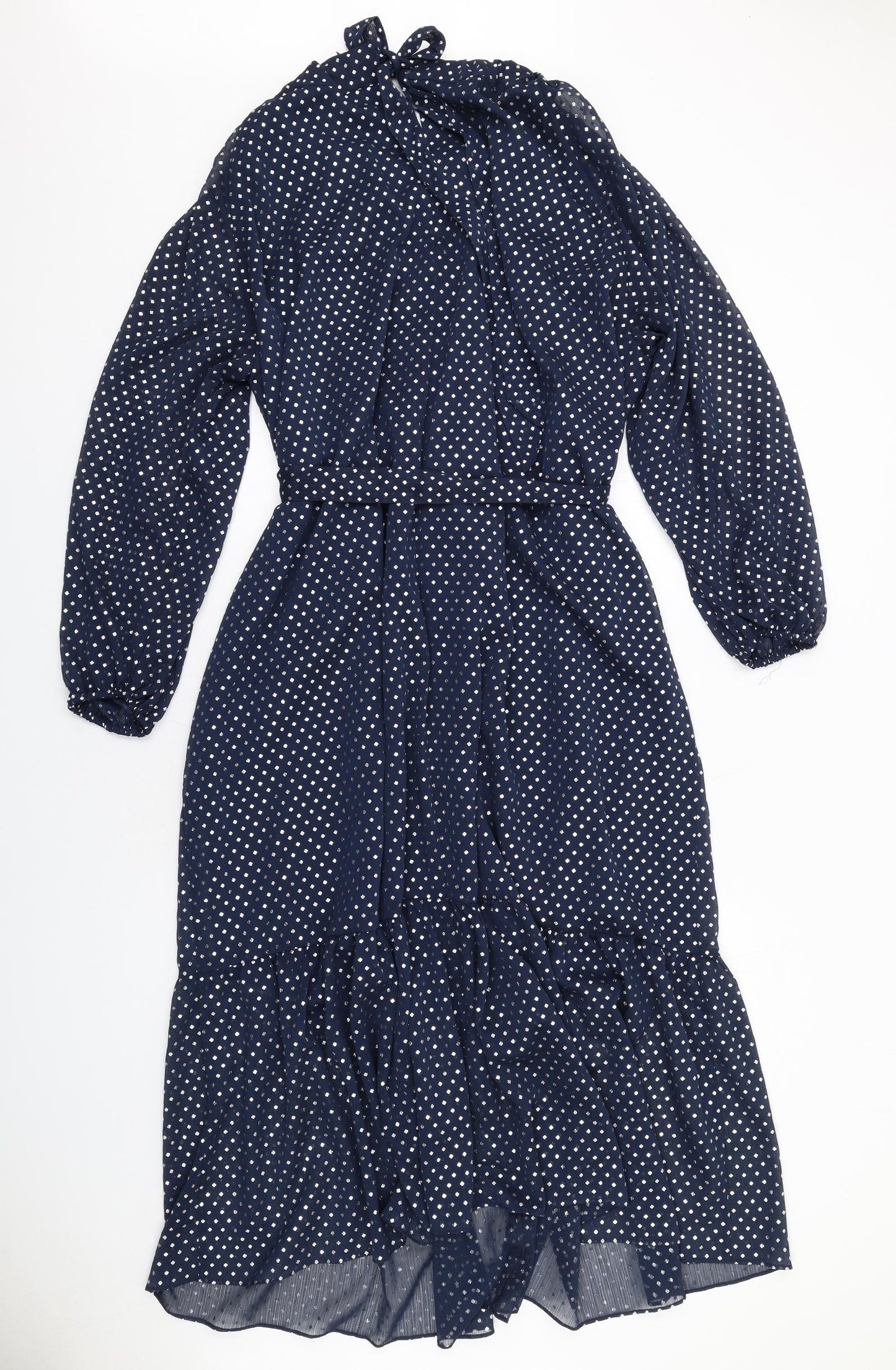 Marks and Spencer Womens Blue Polka Dot Polyester Trapeze & Swing Size 16 Round Neck Tie
