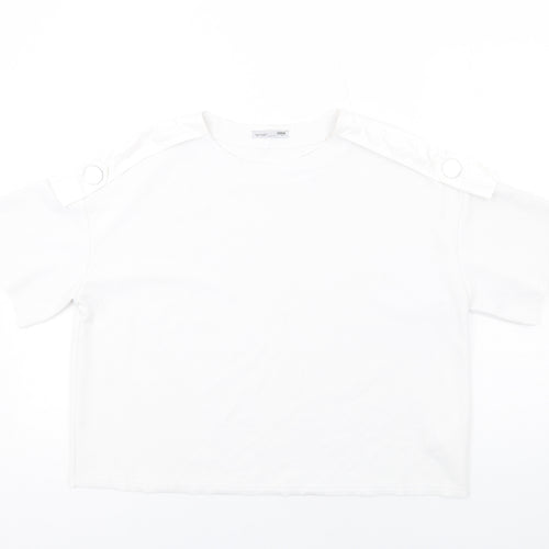 Zara Womens White Polyester Basic T-Shirt Size M Round Neck