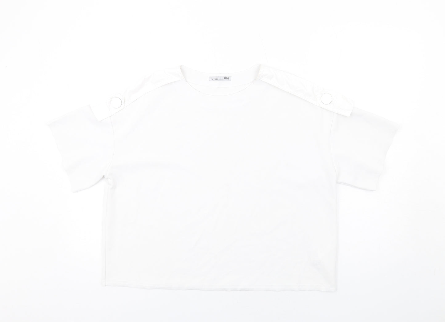 Zara Womens White Polyester Basic T-Shirt Size M Round Neck