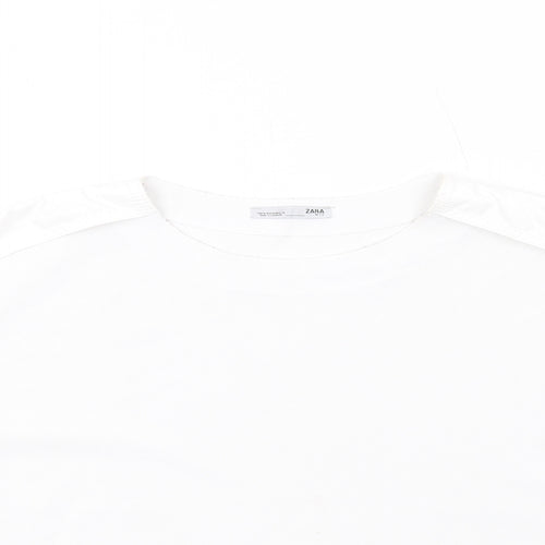 Zara Womens White Polyester Basic T-Shirt Size M Round Neck