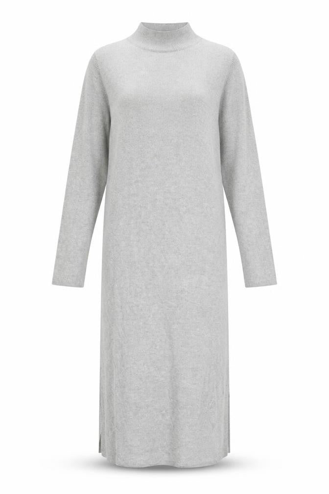 Front view of Marks & Spencer women’s grey viscose jumper dress, size XS, mock neck pullover