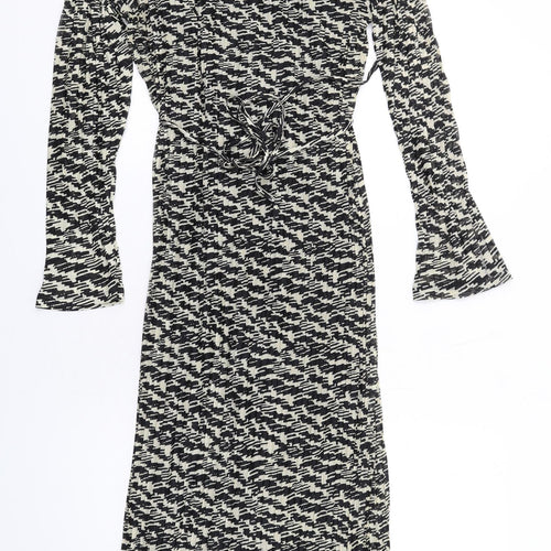 Marks and Spencer Womens Black Geometric Polyester Maxi Size 6 Round Neck Pullover