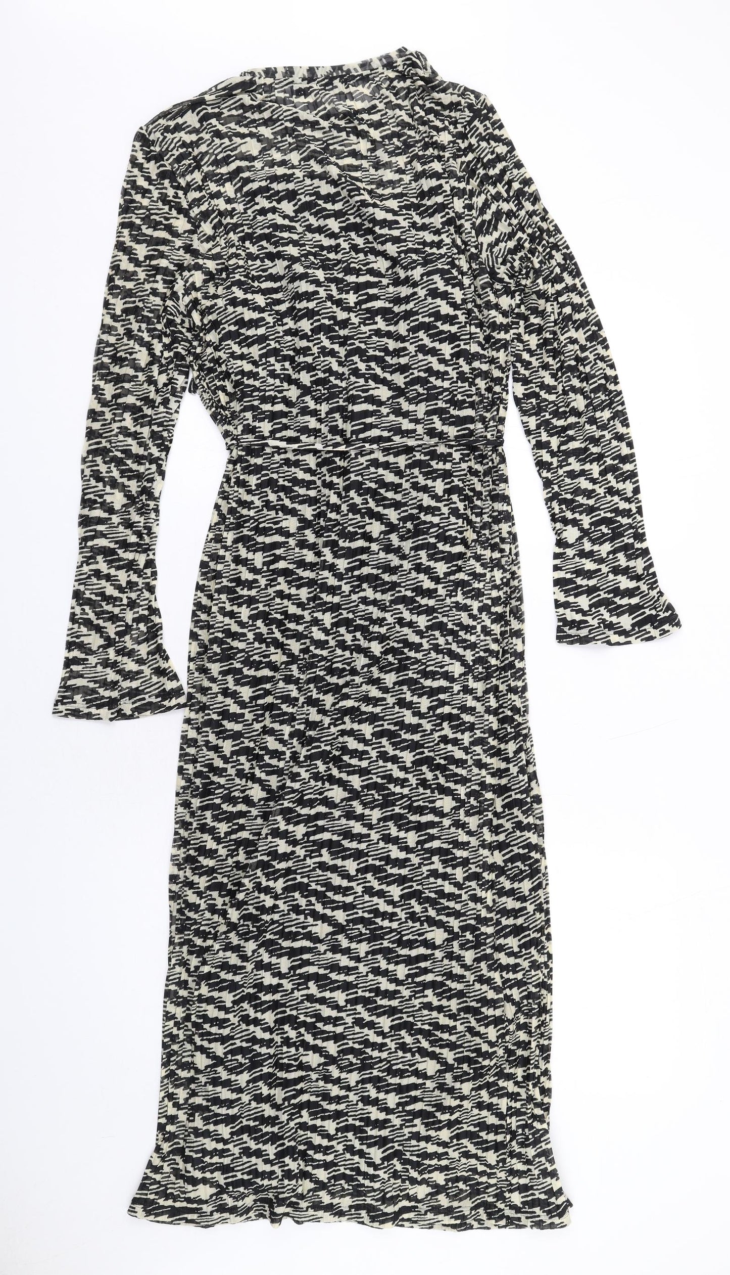 Marks and Spencer Womens Black Geometric Polyester Maxi Size 14 Round Neck Pullover