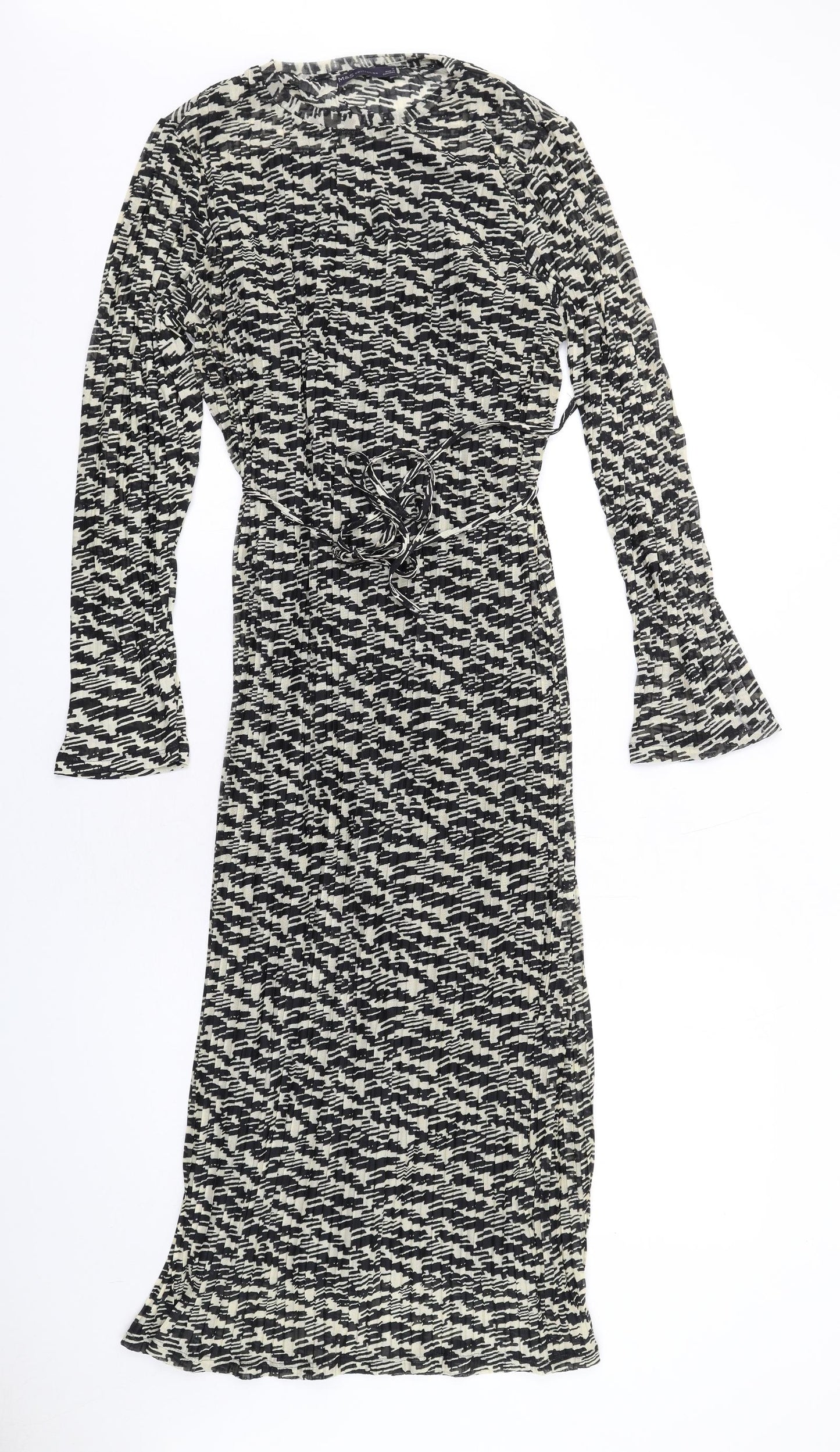 Marks and Spencer Womens Black Geometric Polyester Maxi Size 14 Round Neck Pullover