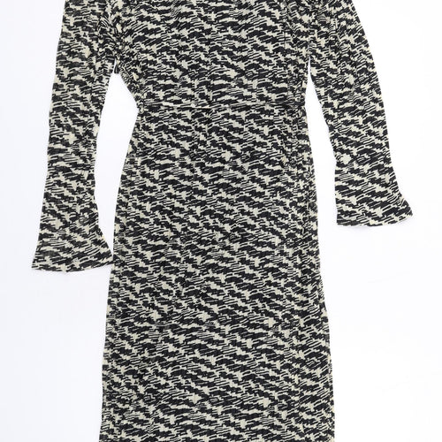 Marks and Spencer Womens Black Geometric Polyester Maxi Size 14 Round Neck Pullover