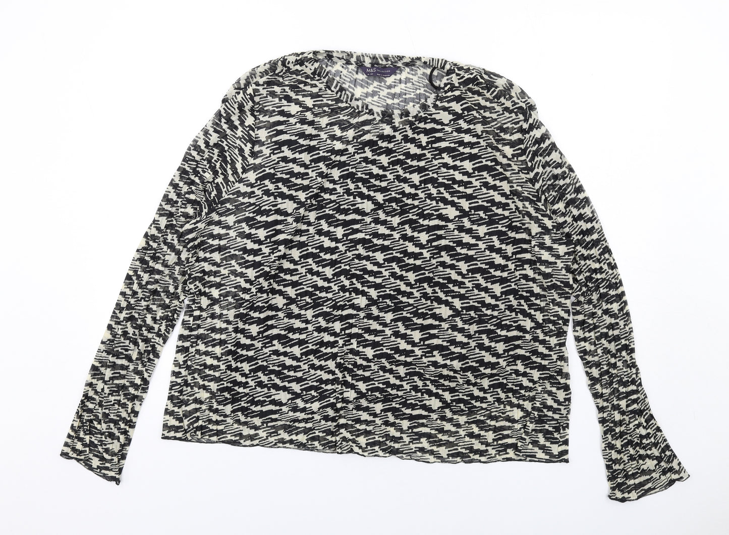 Marks and Spencer Womens Black Geometric Polyester Basic T-Shirt Size 20 Round Neck