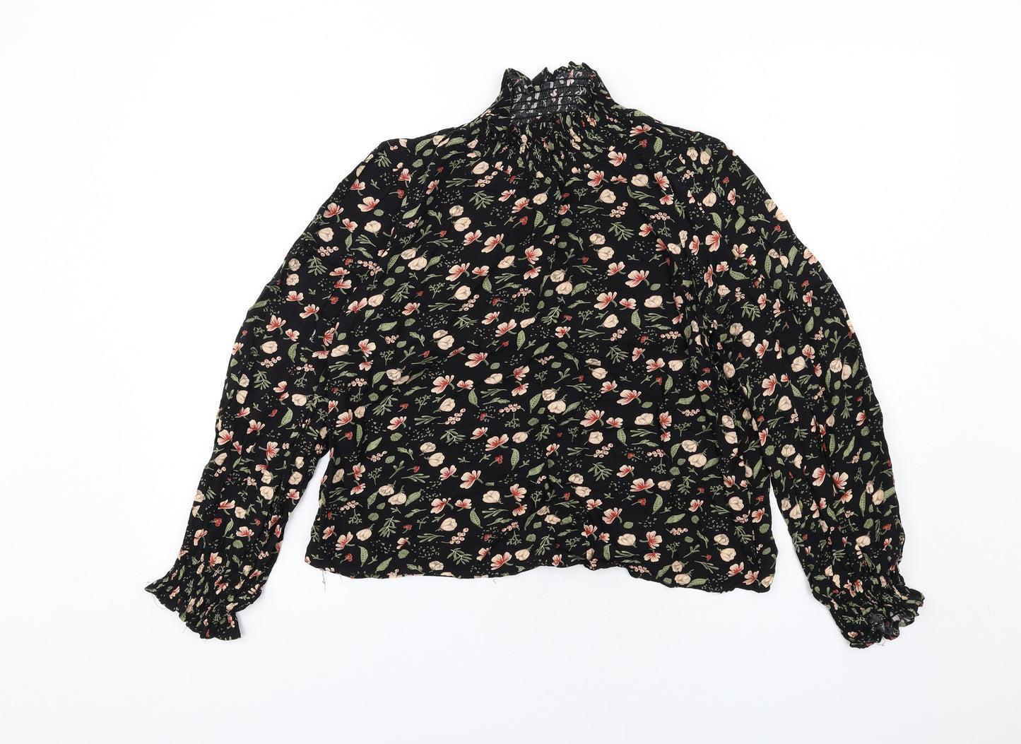 Oasis Womens Black Floral Viscose Basic Blouse Size 12 High Neck
