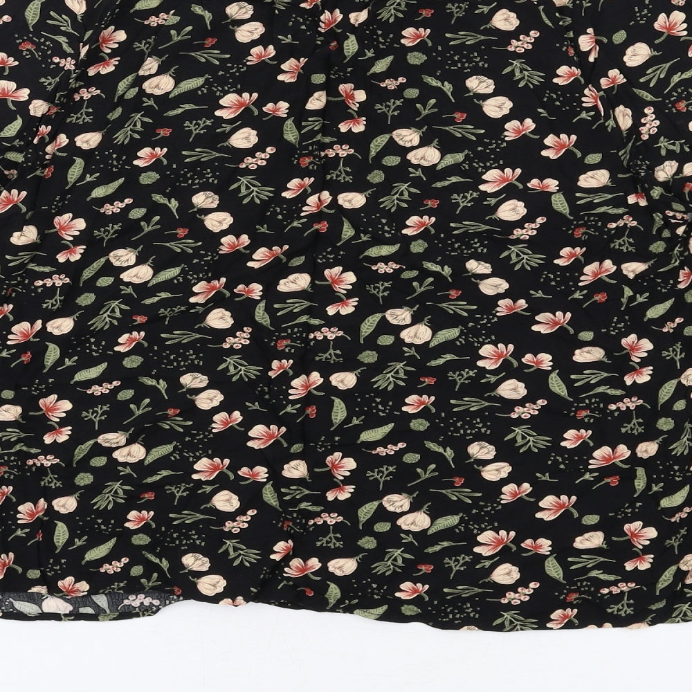 Oasis Womens Black Floral Viscose Basic Blouse Size 12 High Neck
