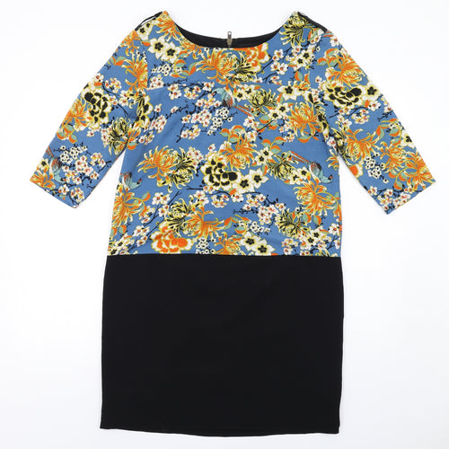 NEXT Womens Multicoloured Floral Polyester A-Line Size 12 Boat Neck Zip