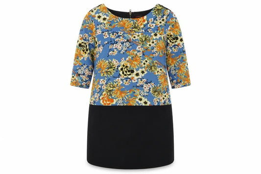 Front view of Next women’s multicoloured floral polyester a-line, size UK 12, boat neck zip