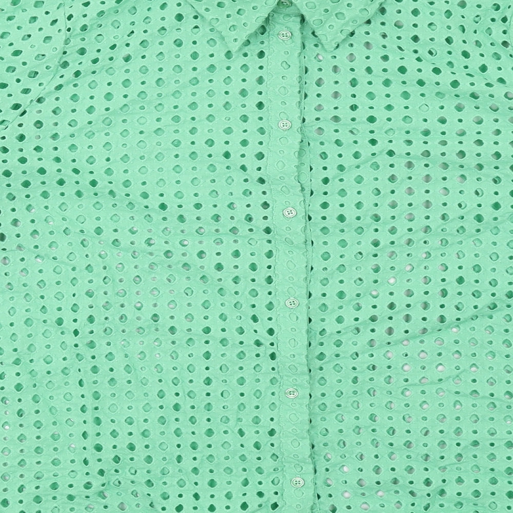 Marks and Spencer Womens Green Cotton Basic Button-Up Size 18 Collared
