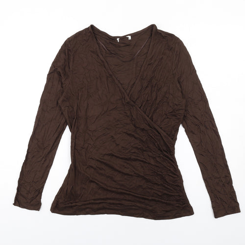 Jaeger Womens Brown Viscose Basic T-Shirt Size 12 V-Neck