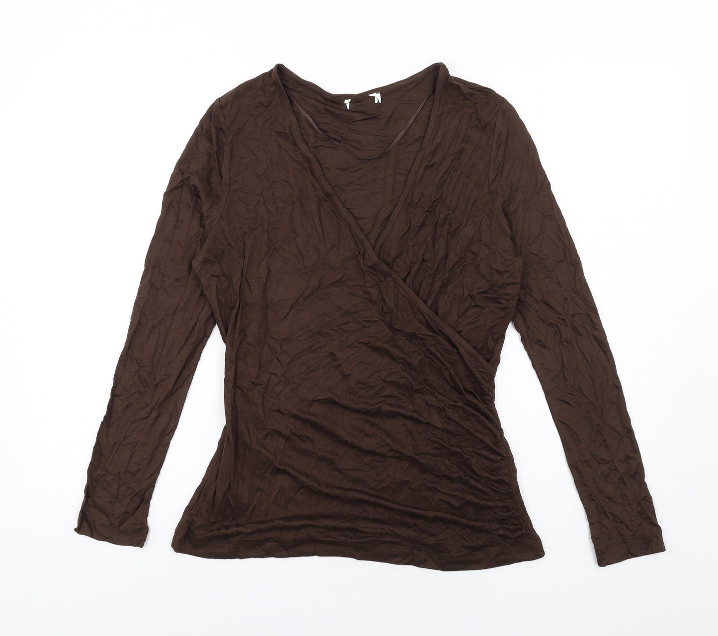 Jaeger Womens Brown Viscose Basic T-Shirt Size 12 V-Neck