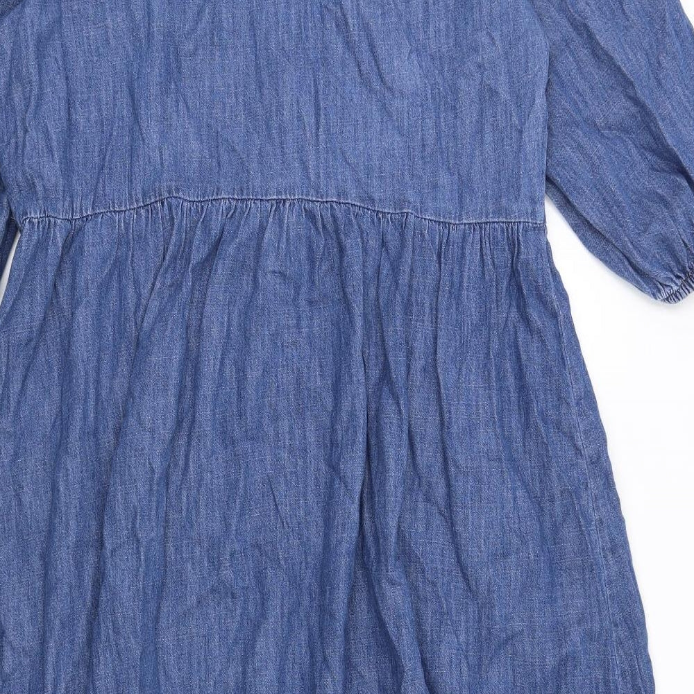 Marks and Spencer Womens Blue Cotton Trapeze & Swing Size 14 Round Neck Zip