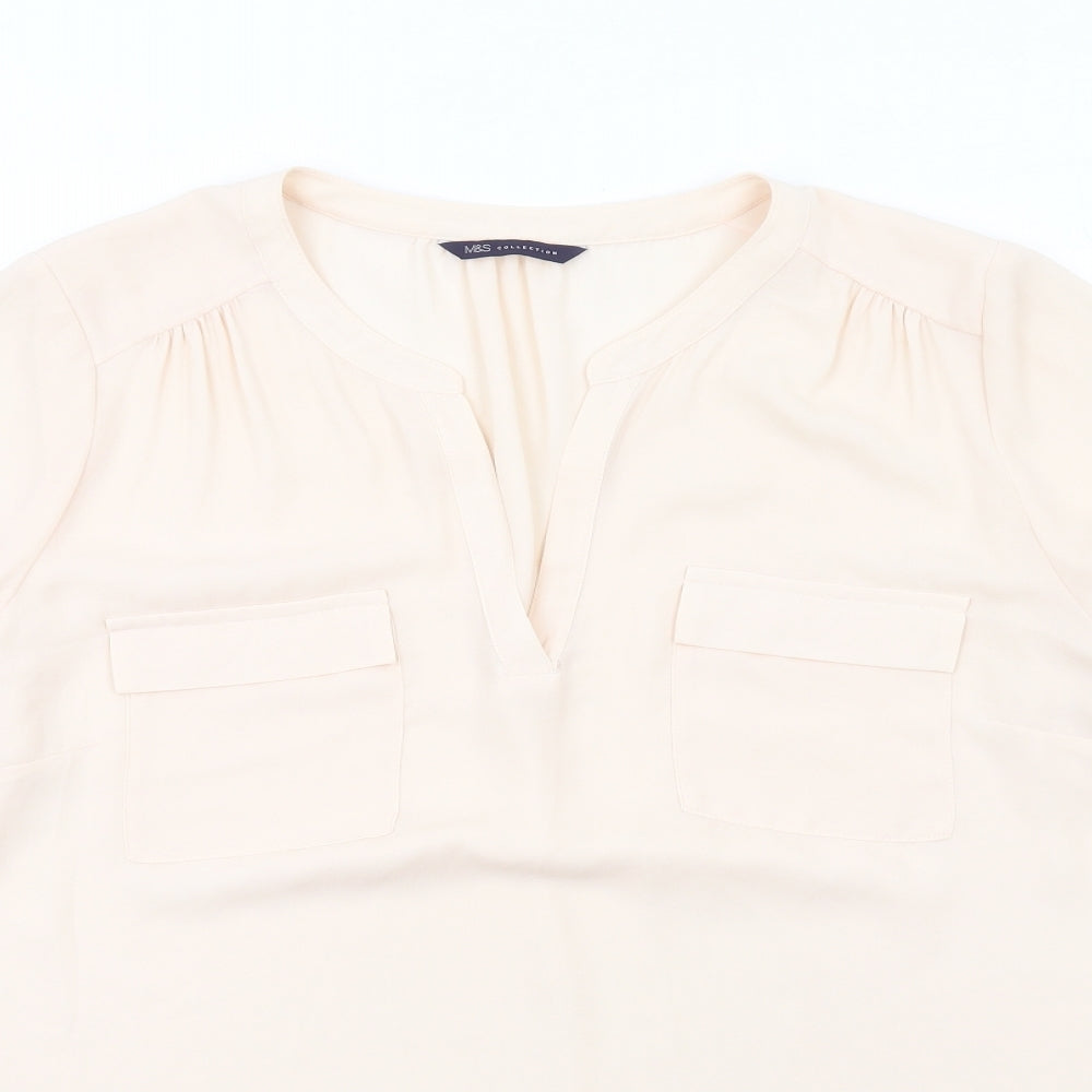 Marks and Spencer Womens Beige Polyester Basic Blouse Size 16 V-Neck