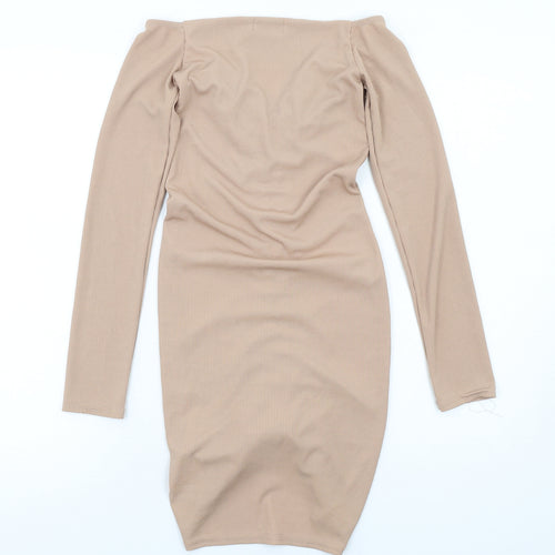 PRETTYLITTLETHING Womens Beige Polyester Bodycon Size 8 V-Neck Pullover