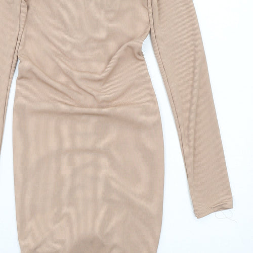 PRETTYLITTLETHING Womens Beige Polyester Bodycon Size 8 V-Neck Pullover