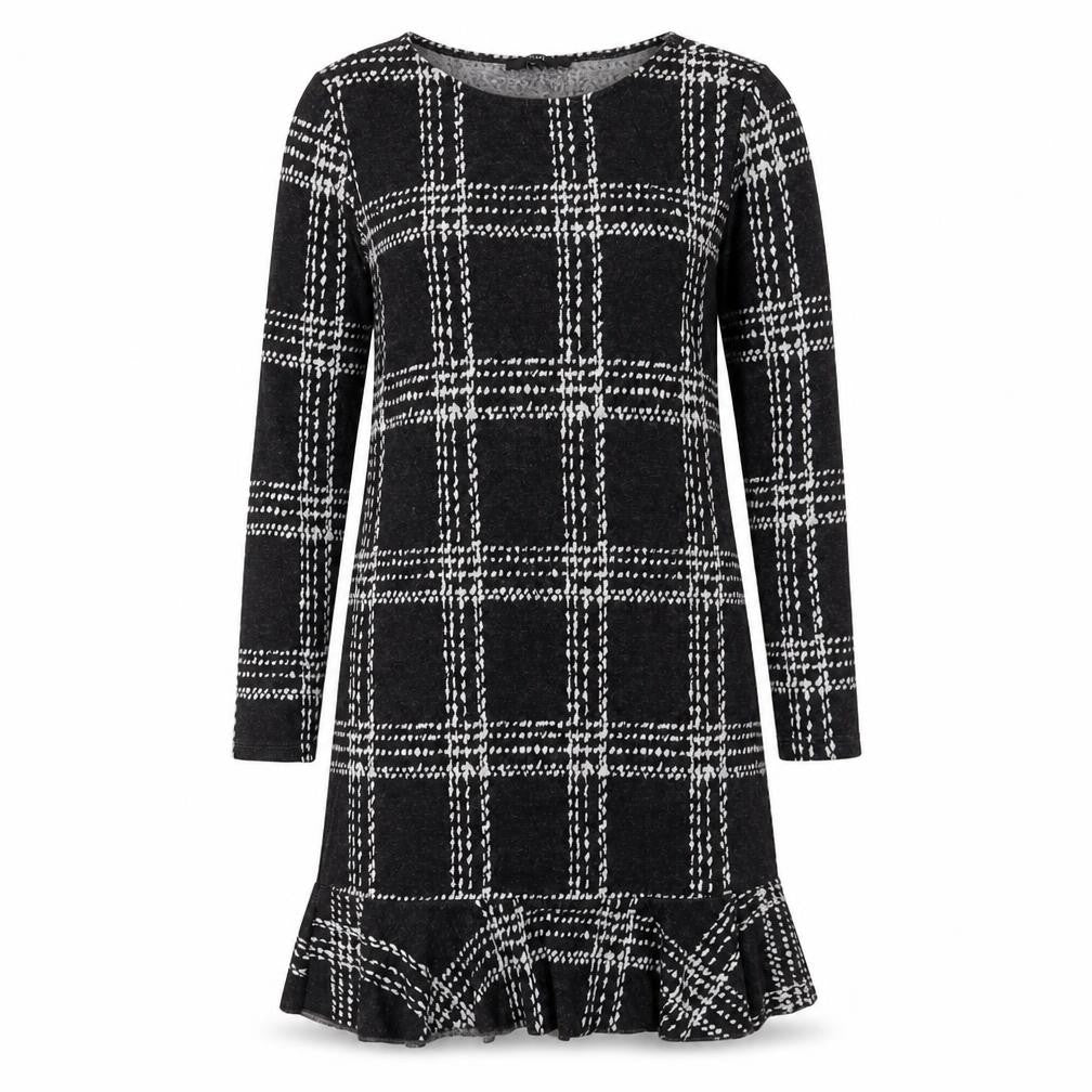 Next Womens Black Plaid Polyester A-Line Size 10 Round Neck Pullover