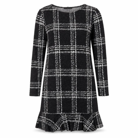 Front view of Next women’s black plaid polyester a-line, size UK 10, round neck pullover