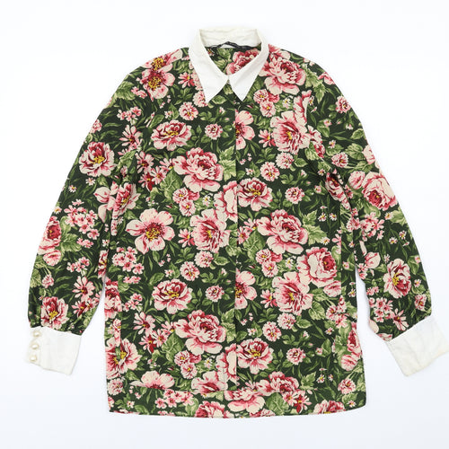 Zara Womens Multicoloured Floral Polyester Basic Button-Up Size S Collared