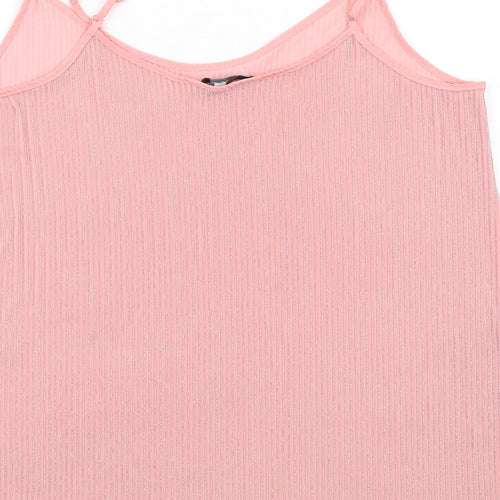 NEXT Womens Pink Striped Polyester Basic Tank Size 10 Round Neck
