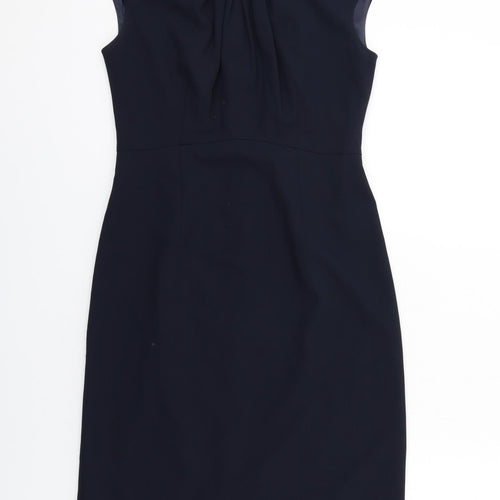 John Lewis Womens Blue Polyester Pencil Dress Size 8 Boat Neck Zip