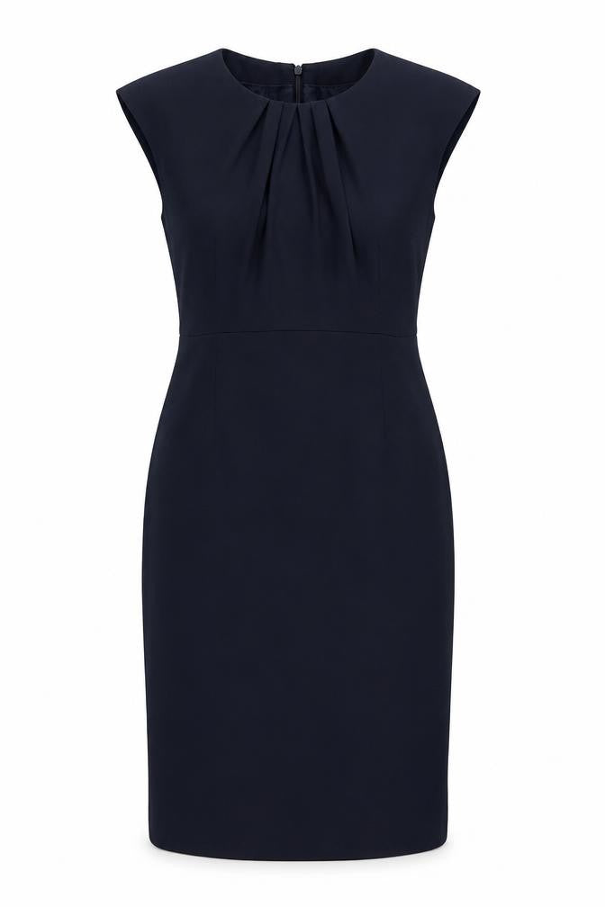 John Lewis Womens Blue Polyester Pencil Dress Size 8 Boat Neck Zip