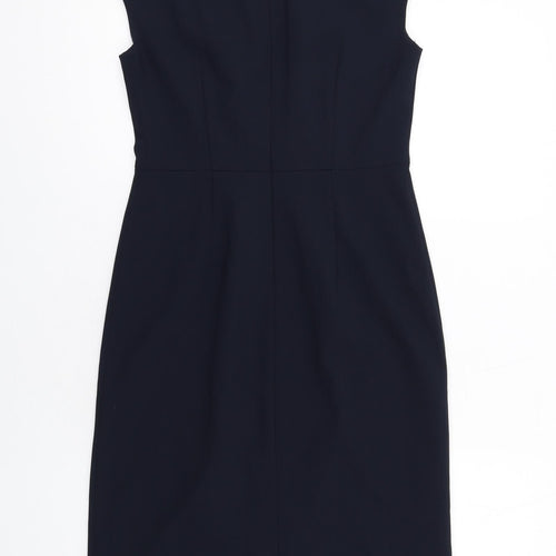 John Lewis Womens Blue Polyester Pencil Dress Size 8 Boat Neck Zip