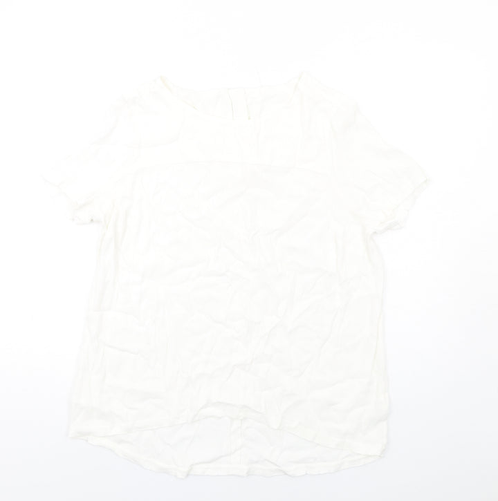 Marks and Spencer Womens White Viscose Basic T-Shirt Size 16 Round Neck