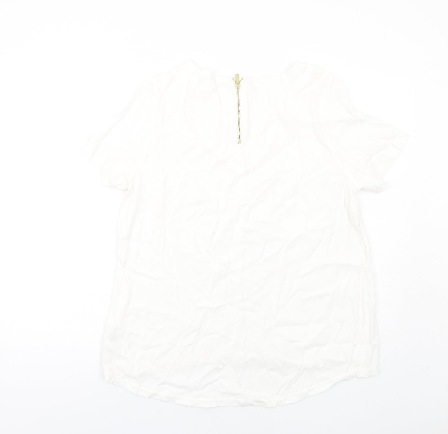Marks and Spencer Womens White Viscose Basic T-Shirt Size 16 Round Neck
