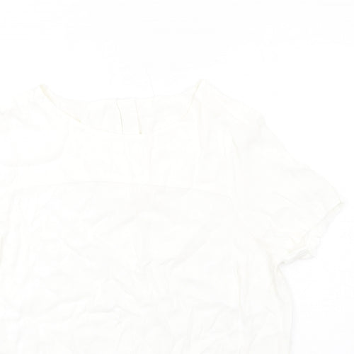 Marks and Spencer Womens White Viscose Basic T-Shirt Size 16 Round Neck
