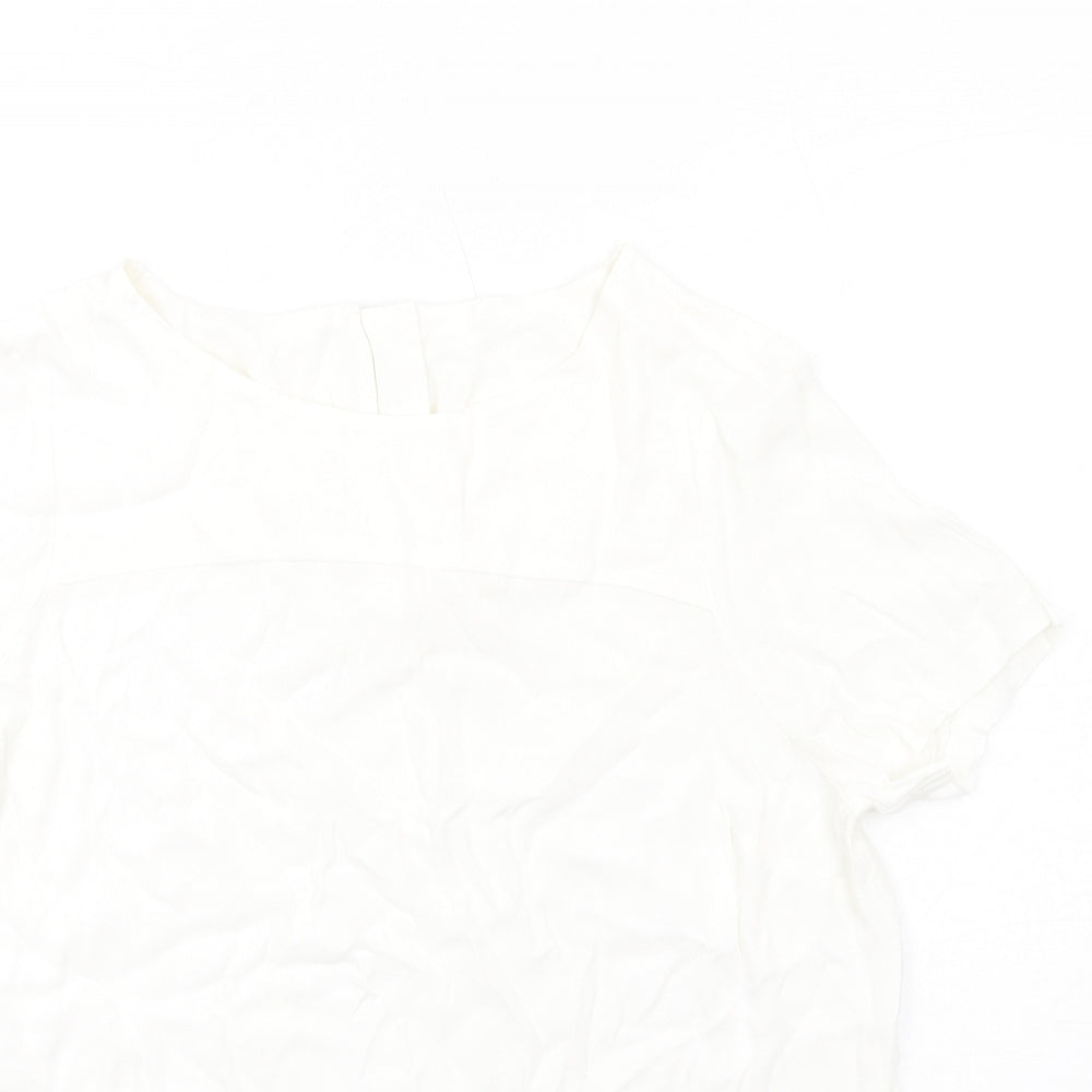 Marks and Spencer Womens White Viscose Basic T-Shirt Size 16 Round Neck