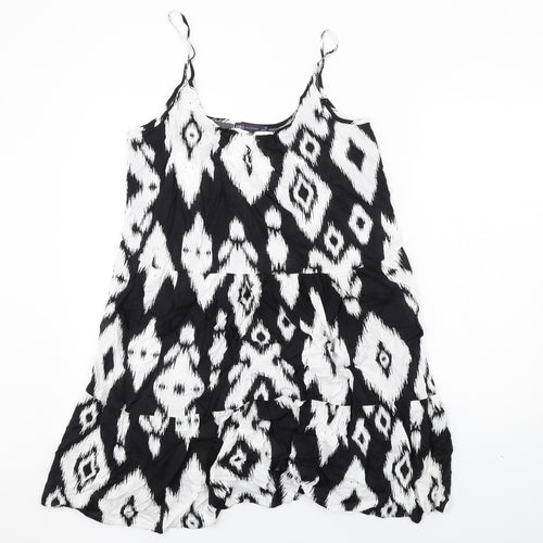 Marks and Spencer Womens Black Geometric Cotton Slip Dress Size 10 Scoop Neck Pullover