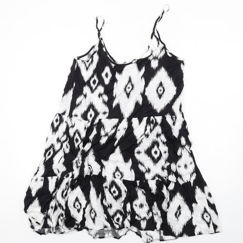 Marks and Spencer Womens Black Geometric Cotton Slip Dress Size 10 Scoop Neck Pullover