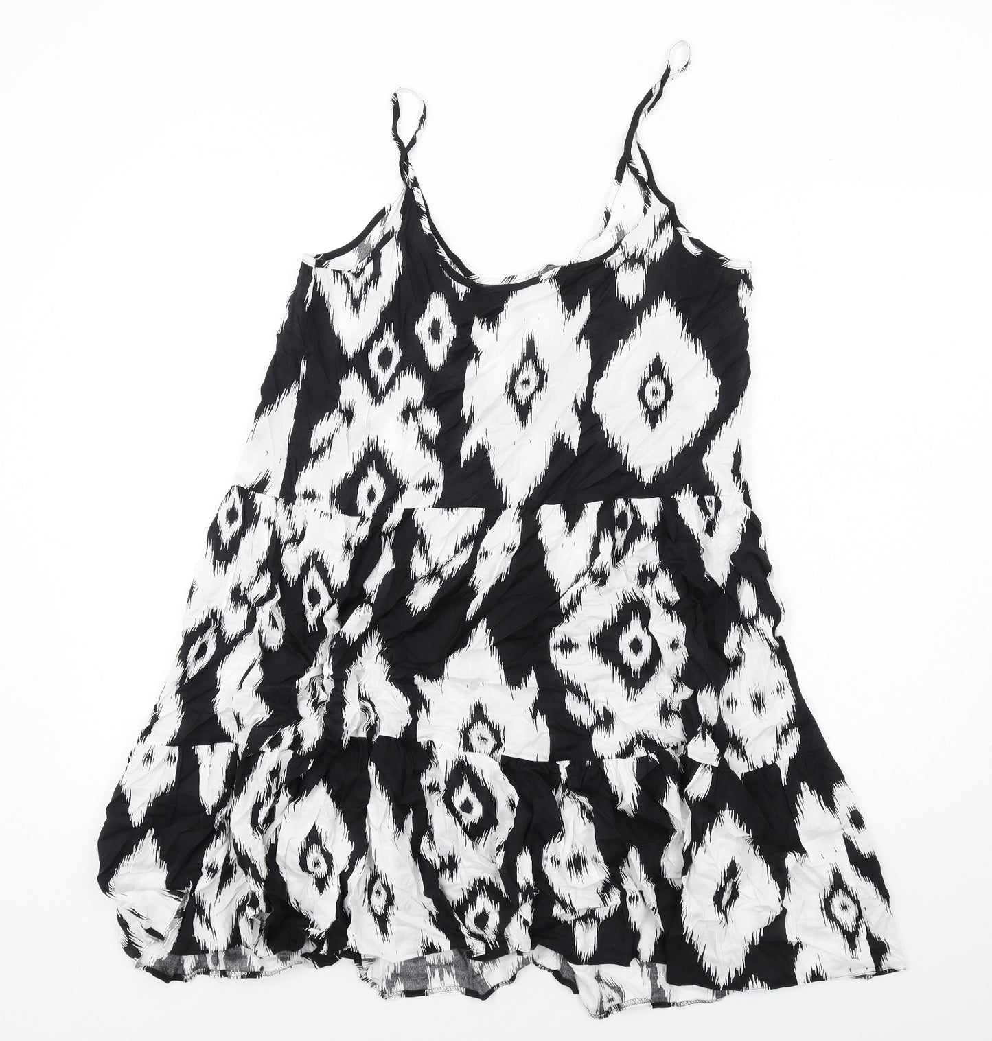 Marks and Spencer Womens Black Geometric Cotton Slip Dress Size 10 Scoop Neck Pullover