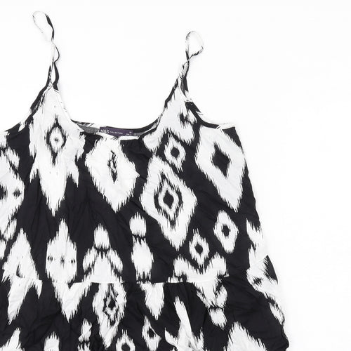 Marks and Spencer Womens Black Geometric Cotton Slip Dress Size 10 Scoop Neck Pullover