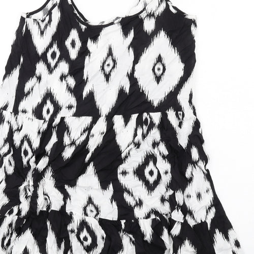 Marks and Spencer Womens Black Geometric Cotton Slip Dress Size 10 Scoop Neck Pullover