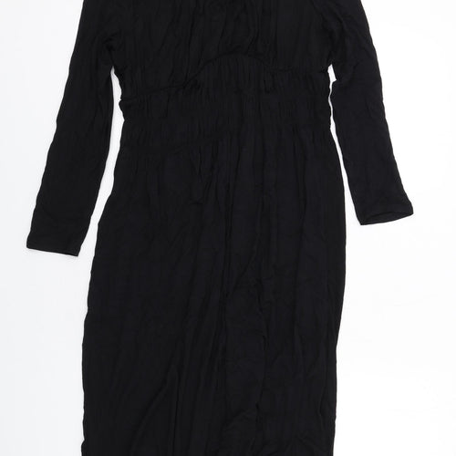 Marks and Spencer Womens Black Viscose A-Line Size 14 Scoop Neck Pullover