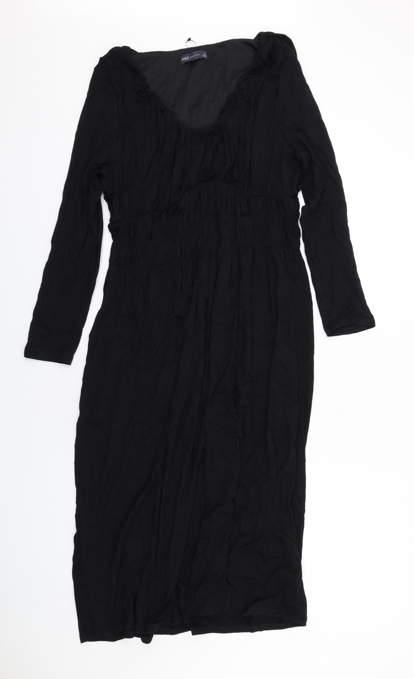 Marks and Spencer Womens Black Viscose A-Line Size 14 Scoop Neck Pullover