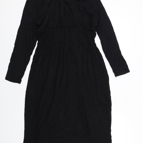 Marks and Spencer Womens Black Viscose A-Line Size 14 Scoop Neck Pullover